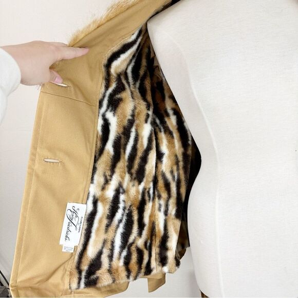 Vintage 1970 Penny Lane Racoon Fur Trim Coat Jacket Winter Waist Tie Trench - Picture 10 of 11